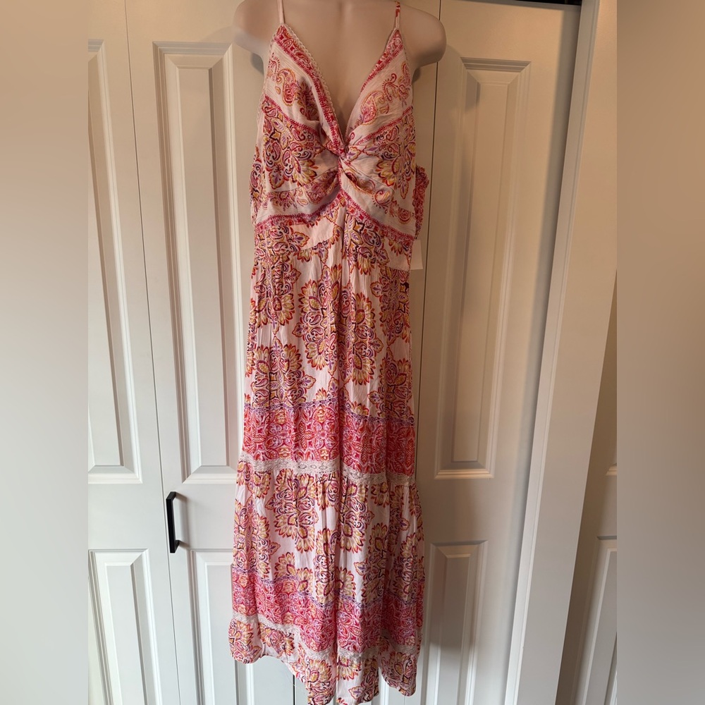 Angie pink boho long maxi dress lace smocking 3X NEW